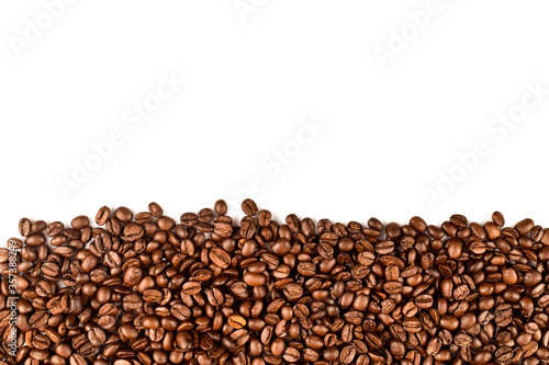 Flat lay coffee beans with copy space isolated on white background