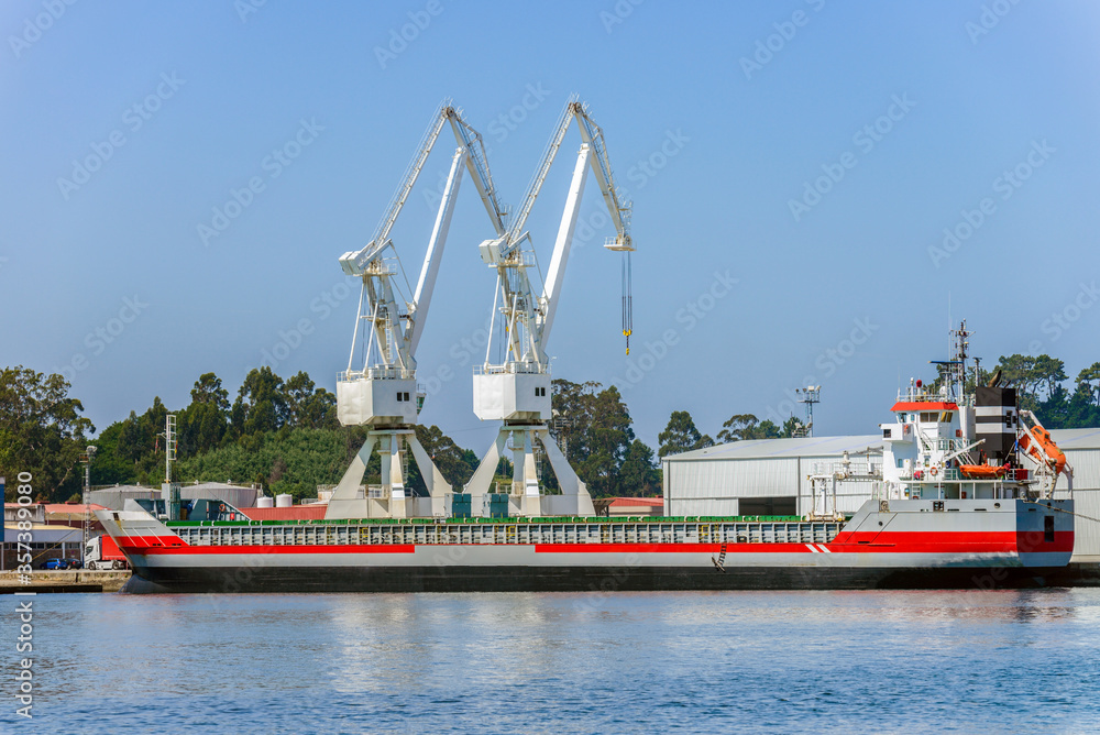 Fototapeta premium port cranes loading industrial cargo ship