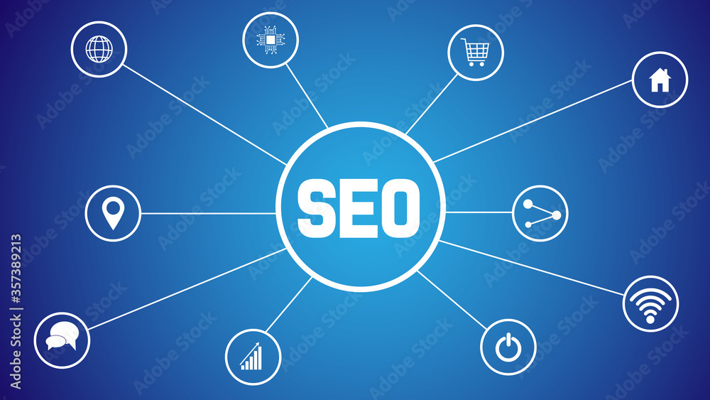 Banner SEO search engine optimization concept. Keywords and pictogram Banner SEO search engine optimization concept. Keywords and pictogram