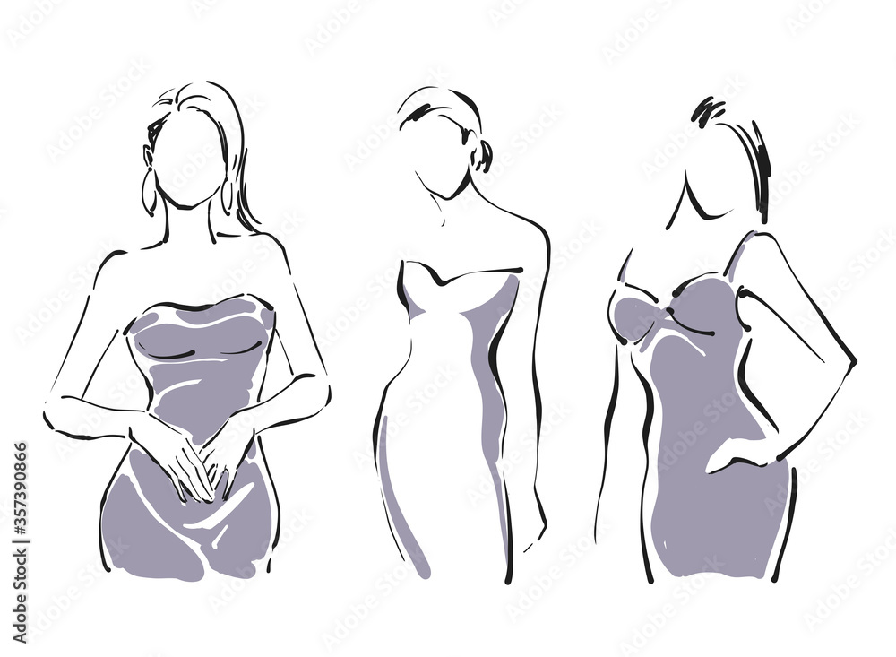 Set of Logos fashion illustration, contour figure of woman, line art, female outline sign Set of Logos fashion illustration, contour figure of woman, line art, female outline sign