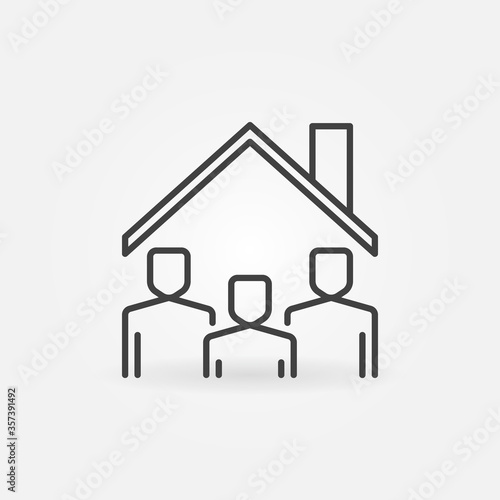 People in House under the Roof line icon. Vector Stay at Home concept sign in outline style