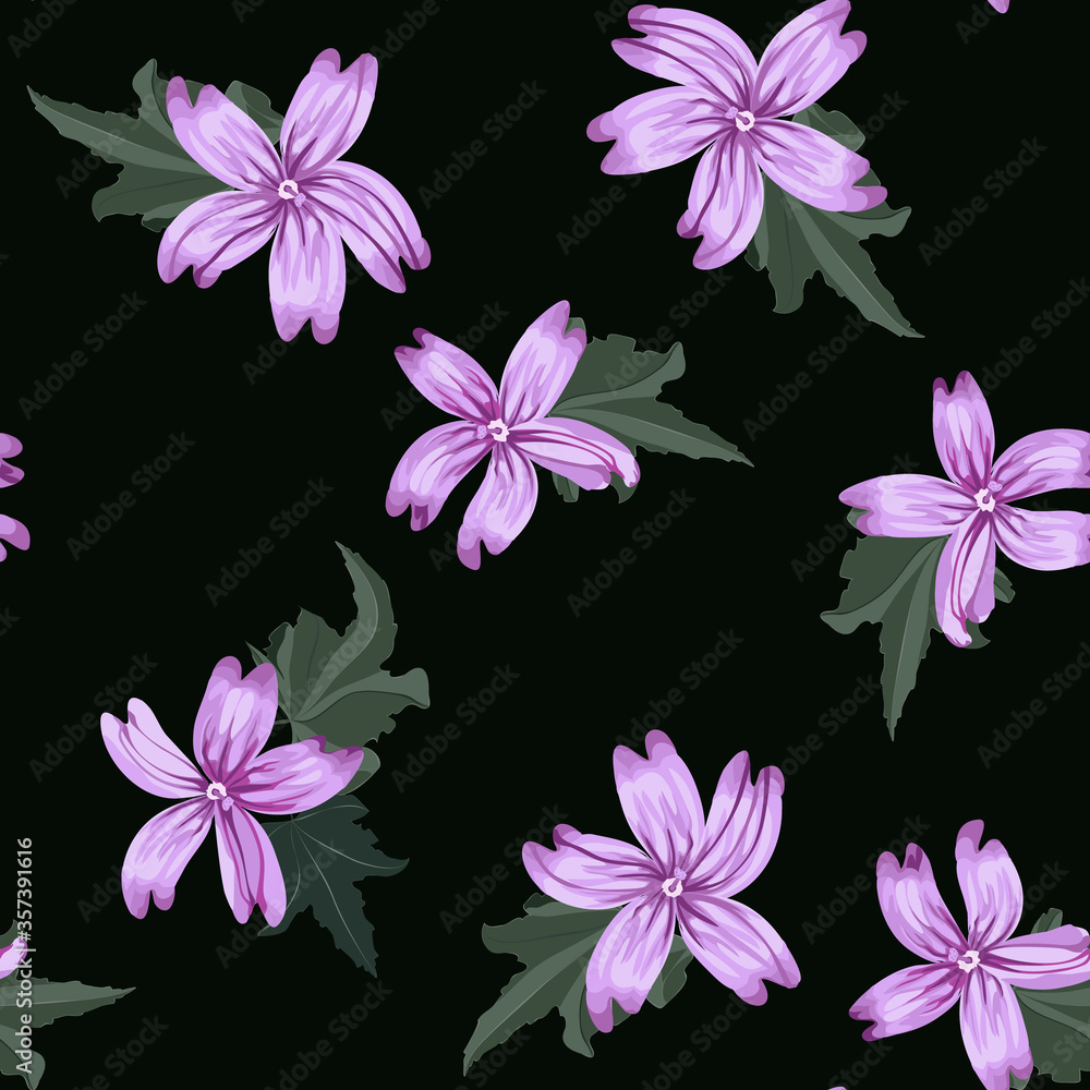 Fototapeta premium Simple cute pattern in small beauteous flower of mallow. Liberty style. Floral seamless background for textile or book covers, manufacturing, wallpapers, print, gift wrap and scrapbooking.
