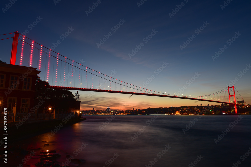 Istanbul Bosphorus Bridge (15th July Martyrs Bridge) view from Beylerbeyi. Istanbul, Turkey.