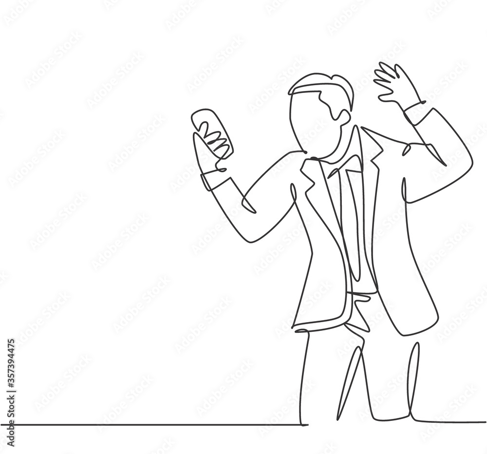 One single line drawing of young angry businessman screaming his workers on phone call because of reckless work. Anger management at the office concept continuous line draw design vector illustration One single line drawing of young angry businessman screaming his workers on phone call because of reckless work. Anger management at the office concept continuous line draw design vector illustration