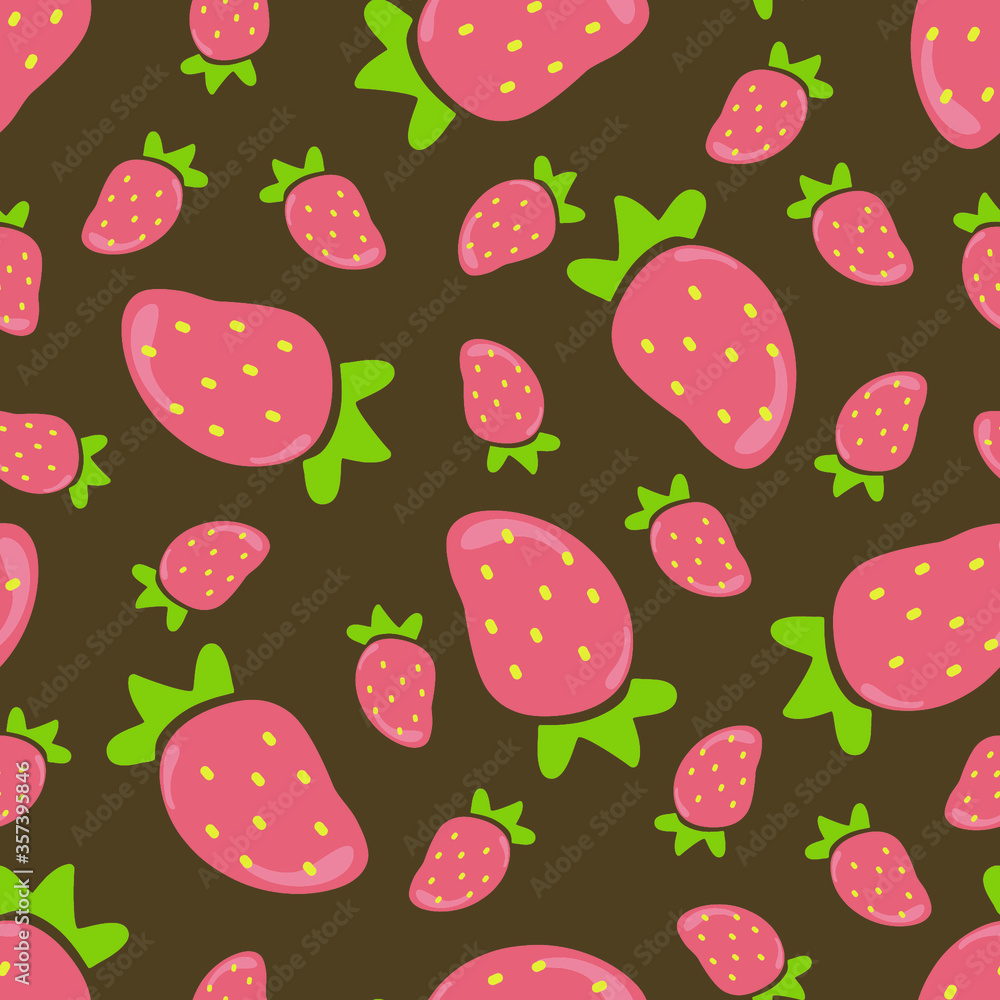 Seamless pattern with sweet strawberries on chocolate background. Seamless pattern with sweet strawberries on chocolate background.