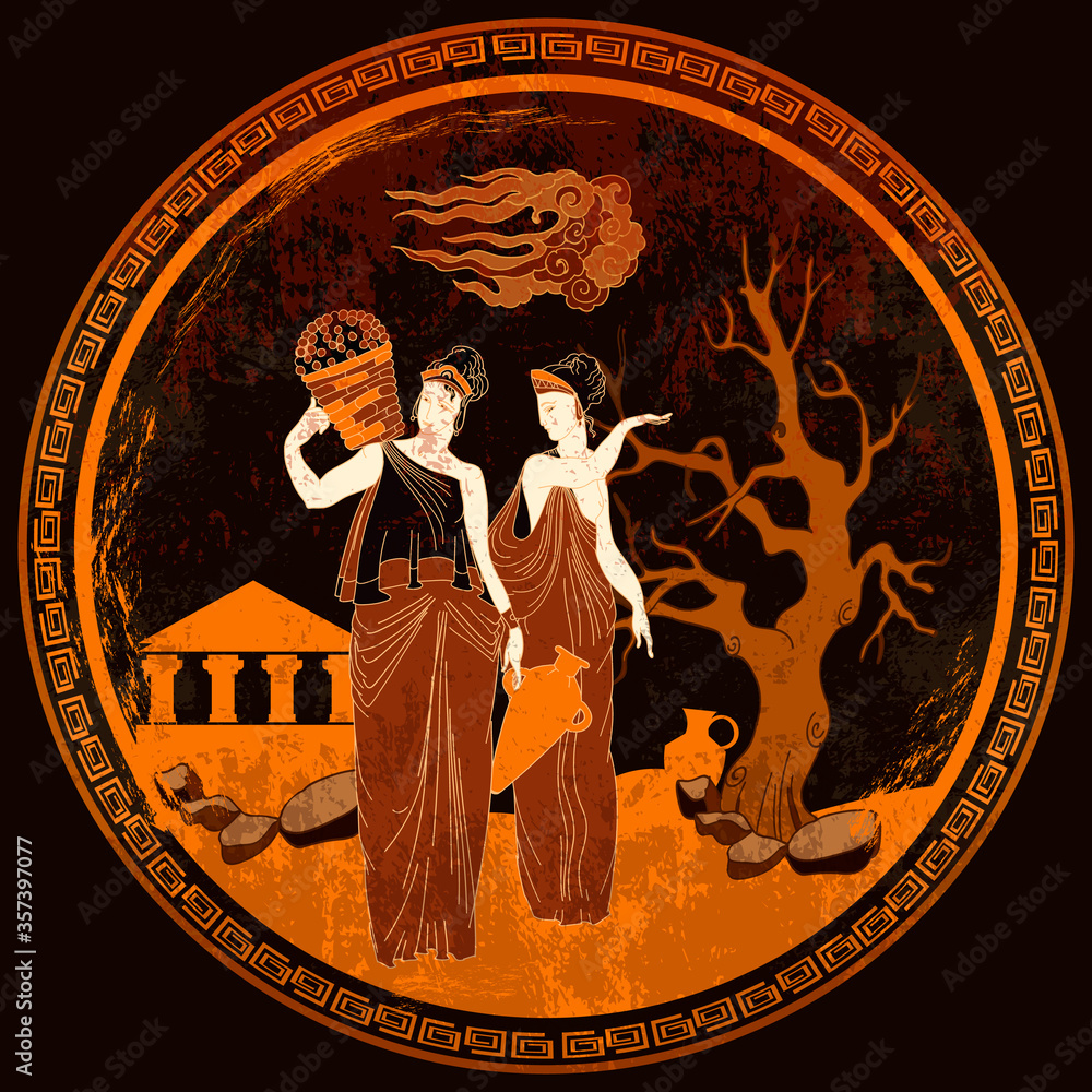 Ancient Greece. Goddess. Greek vase painting. Mythology and legends