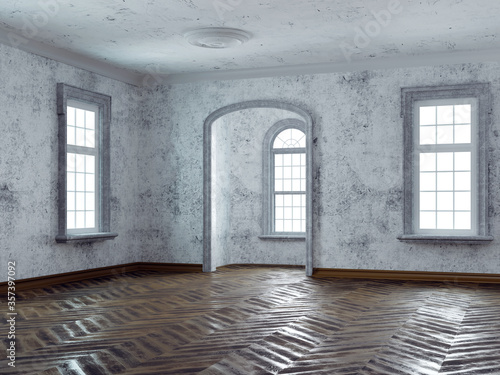 Interior of an old empty apartment. 3D render photo