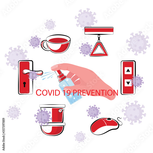 covid19 or corona virus protection method showing hand is spraying alcohol to key lock 