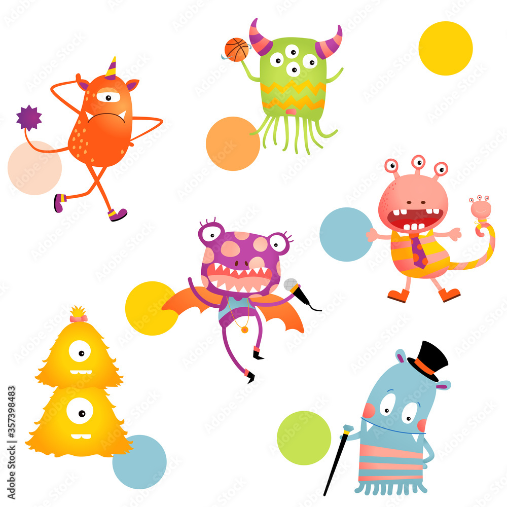 Obraz premium Vector Colorful Happy Monster Party Seamless Pattern