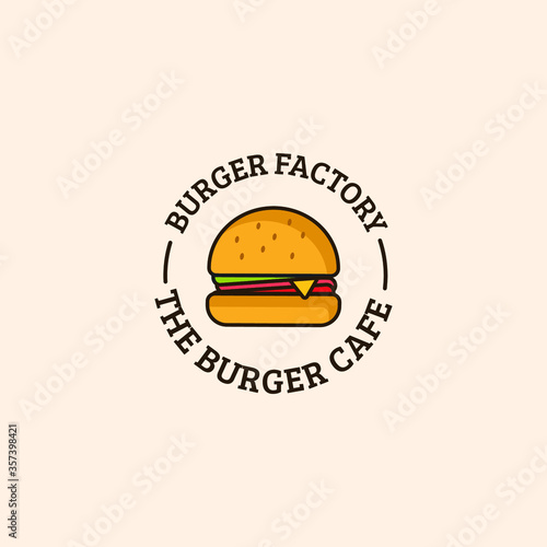 Delicious burger template logo design inspiration. Fast food shop symbol icon vector illustration