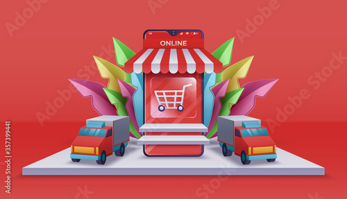 Design concept of online shopping in mobile device vector illustration. Vector illustration