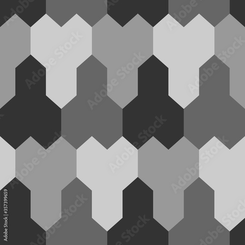 Repeated light and dark grey puzzle background. Seamless surface pattern design with mosaic ornament. Logic games motif. Pavement wallpaper. Digital paper, page fills, web designing, textile print.