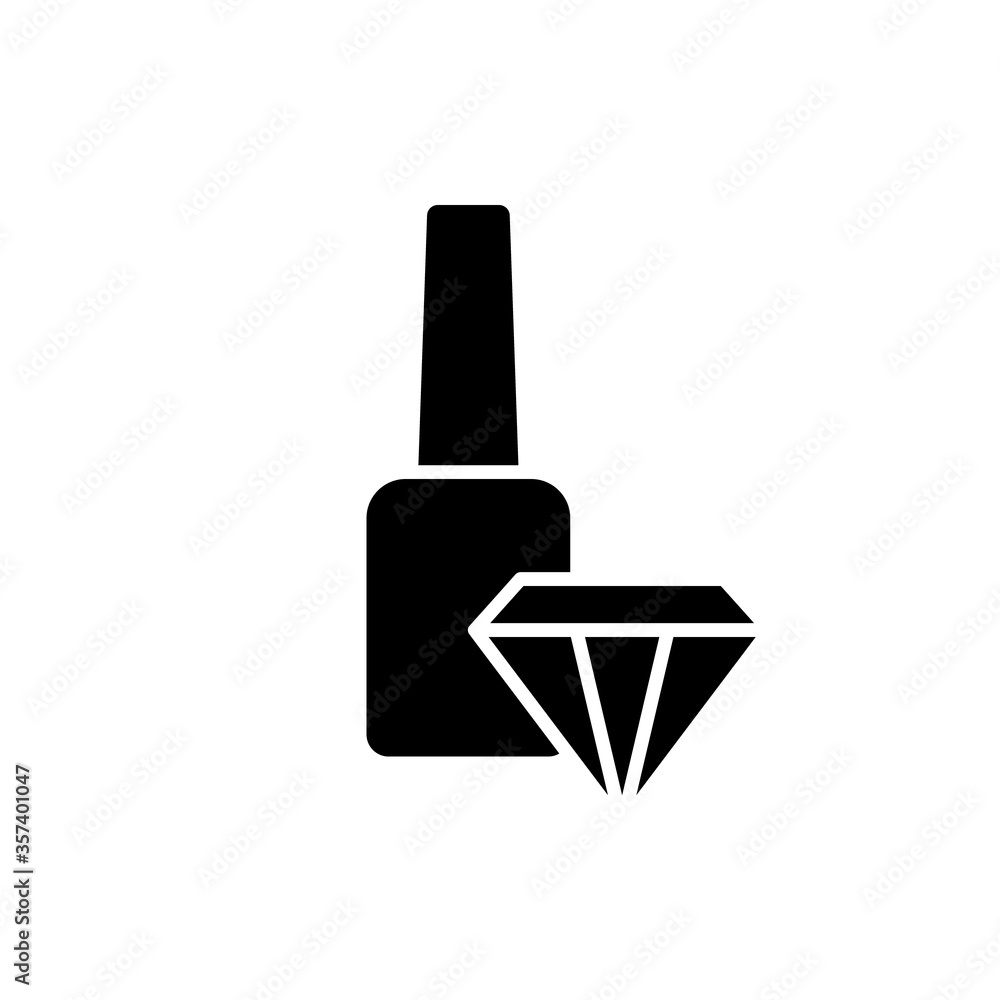 Silhouette Nail hardener icon. Bottle of firming polish and diamond