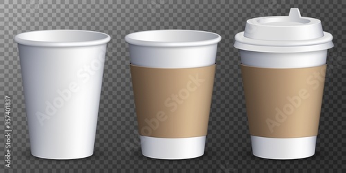 Paper Coffee Cup isolated on transparent background. Vector promotional mockup