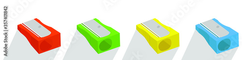 Sharpeners - red, green, yellow and blue colors. 3D Illustration.