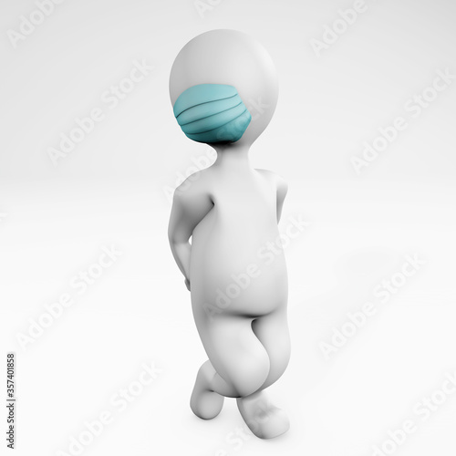 Fatty joyfull woman with a mask 3d rendering