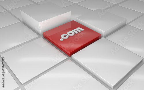 com tld symbol on the grid, 3d Illustration