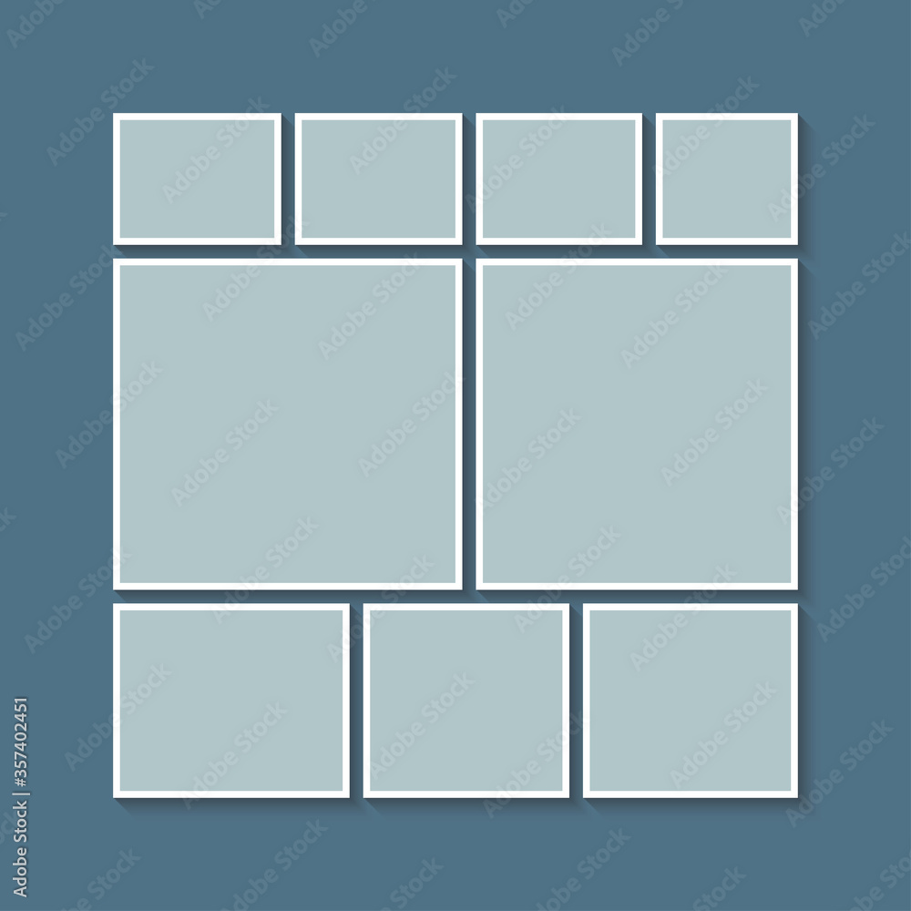 Vector empty collage board nine images, photo Vector empty collage board nine images, photo