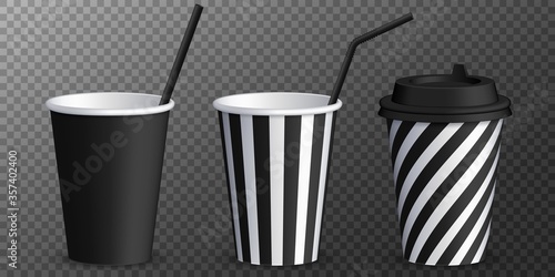 Paper Coffee Cup isolated on transparent background. Vector promotional mockup