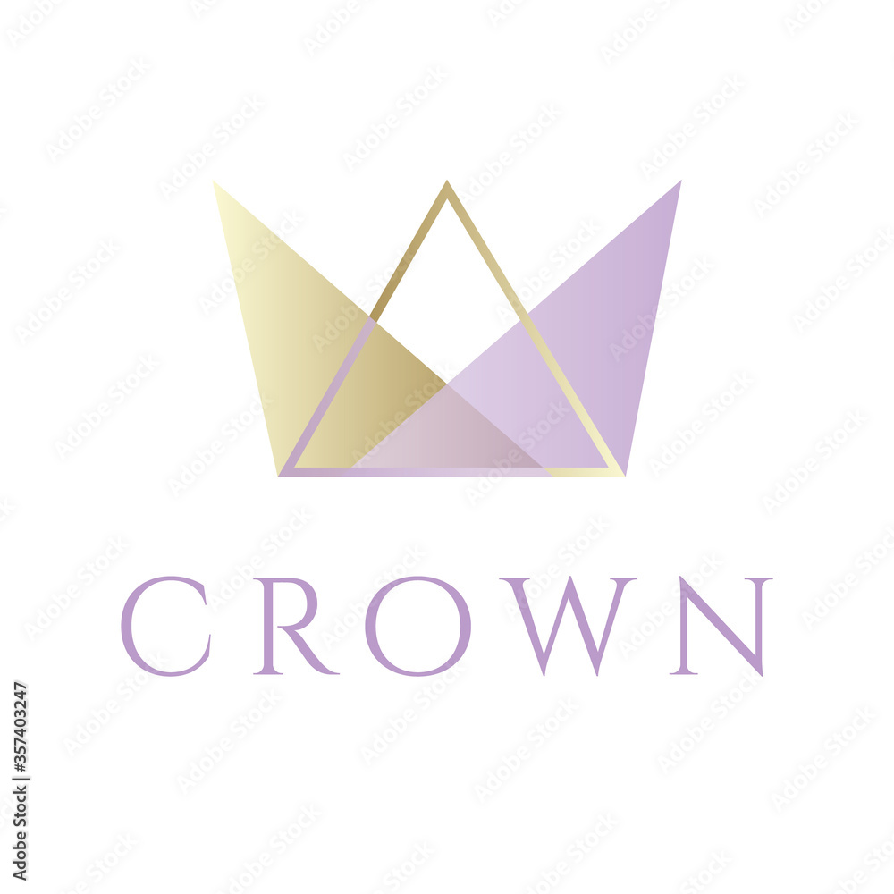 Vector illustration with abstract image of a crown consisting of gold and purple lavender triangles folded in the shape of an origami. Template for logo, icons, pictograms for premium business company Vector illustration with abstract image of a crown consisting of gold and purple lavender triangles folded in the shape of an origami. Template for logo, icons, pictograms for premium business company