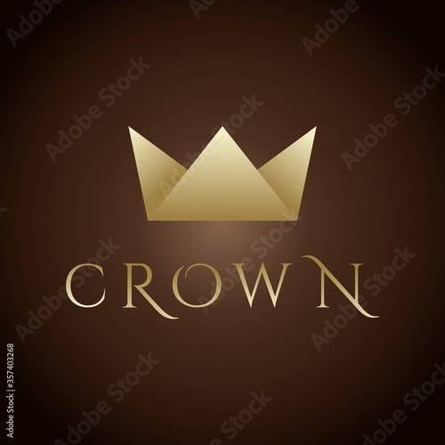 Vector illustration with abstract image of a golden crown on a brown background, consisting of gold, triangles folded in the shape of an origami. Template logo, icons, pictograms for premium business. Free Download Vector illustration with abstract image of a golden crown on a brown background, consisting of gold, triangles folded in the shape of an origami. Template logo, icons, pictograms for premium business. - GFXLoad