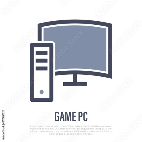 Game PC: computer for gaming. Thin line icon. Vector illustration.