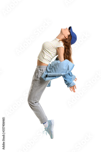 Beautiful female hip-hop dancer isolated on white