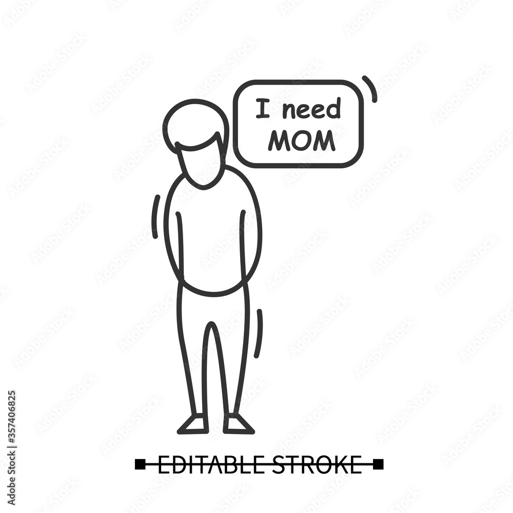 Orphan child icon. Lonely sad boy avatar stand alone under - need mom, linear pictogram. Adoption and child custody concept. Editable stroke vector illustration for web and social advertisement Orphan child icon. Lonely sad boy avatar stand alone under - need mom, linear pictogram. Adoption and child custody concept. Editable stroke vector illustration for web and social advertisement