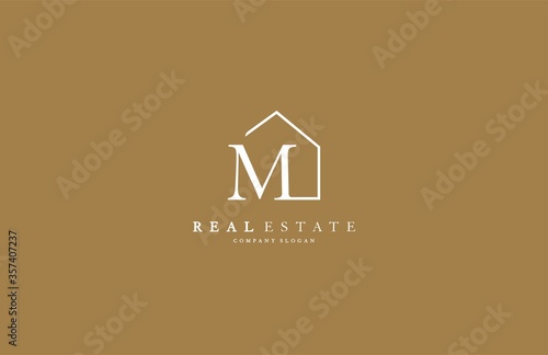 Letter M Line House Real Estate Logo