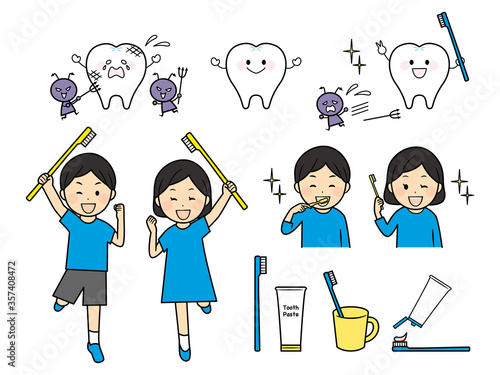 illustration of children and tooth brushing