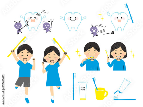 illustration of children and tooth brushing