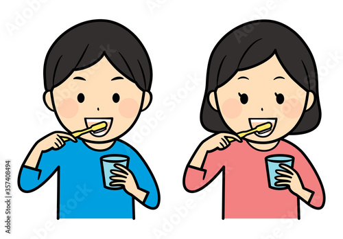 illustration of children and tooth brushing