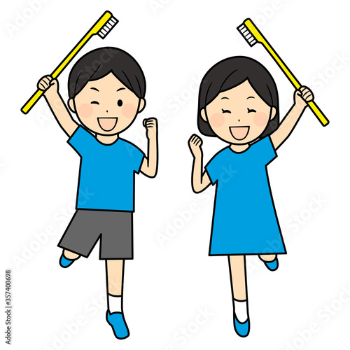 illustration of children and tooth brushing