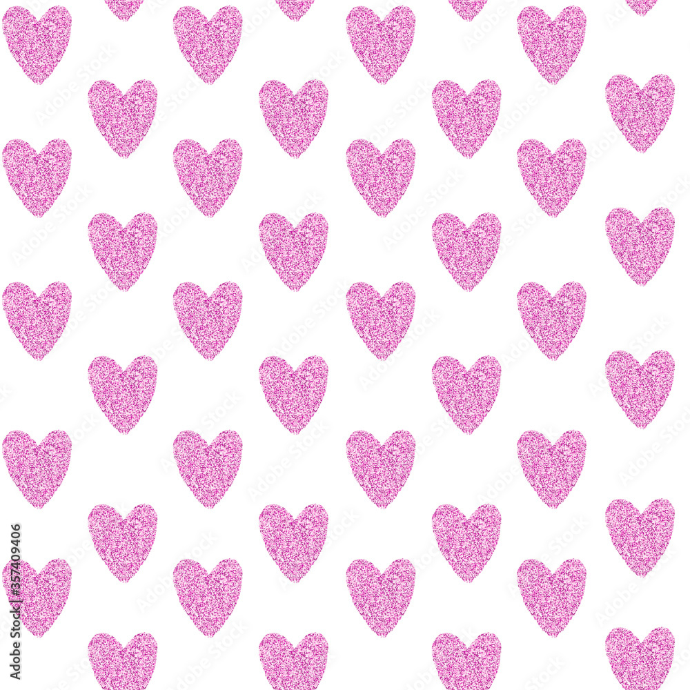 Seamless pattern from handmade pink shining hearts on a white background Seamless pattern from handmade pink shining hearts on a white background