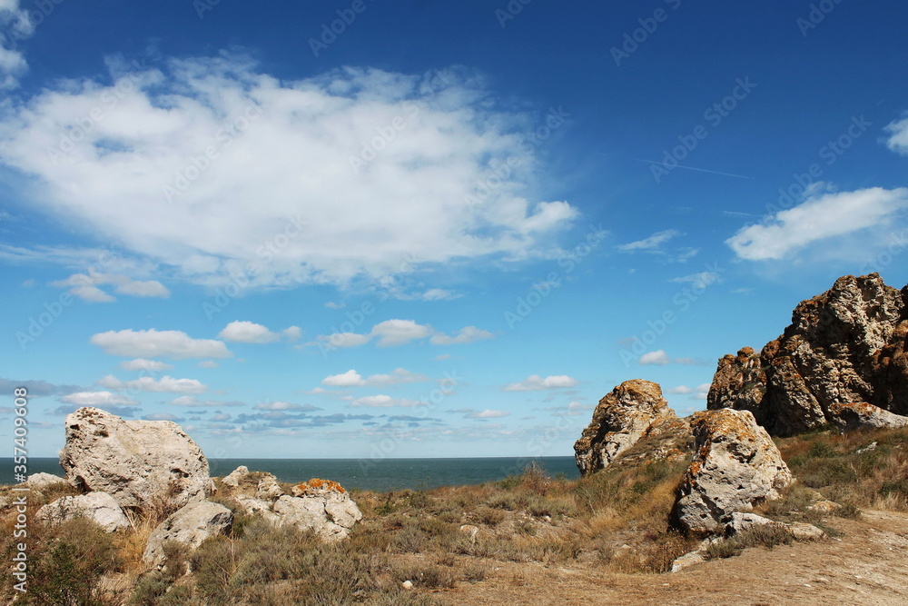 rocky seashore on a sunny day