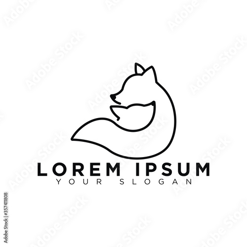 simple monoline logo fox mother and son, sweet love between animals