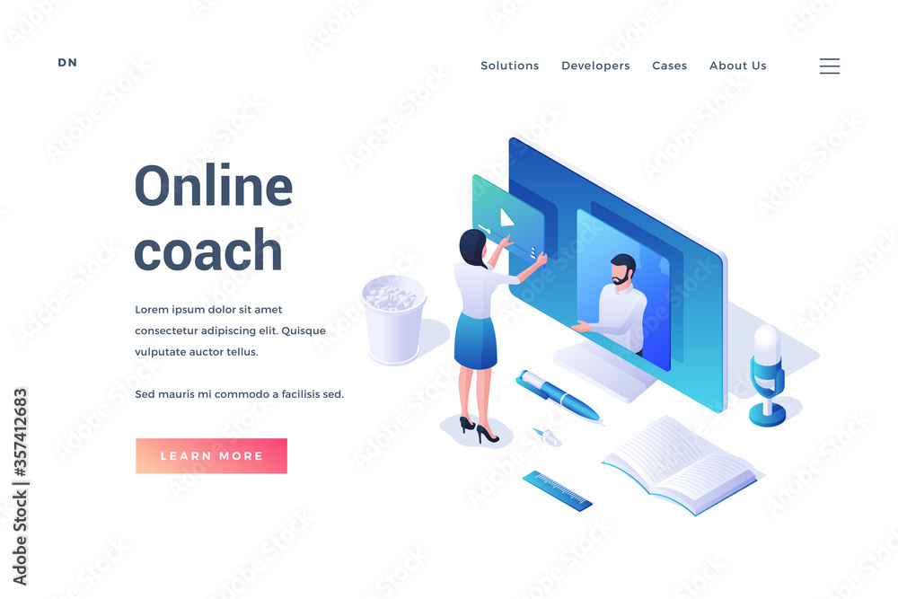 Banner template with information about online coach Banner template with information about online coach