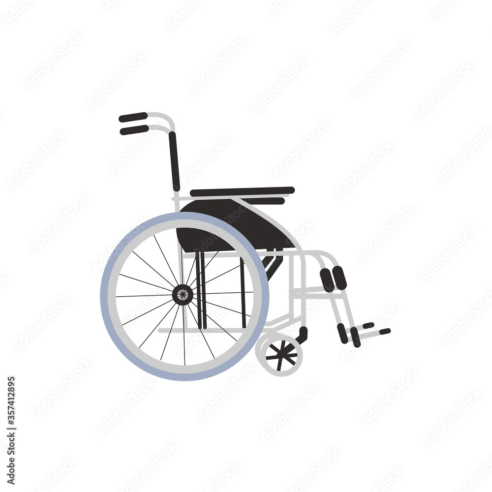 Fototapeta premium Wheelchair design medical element icon isolated on white background. Disabled chair, flat style. Invalid chair, vector illustration.