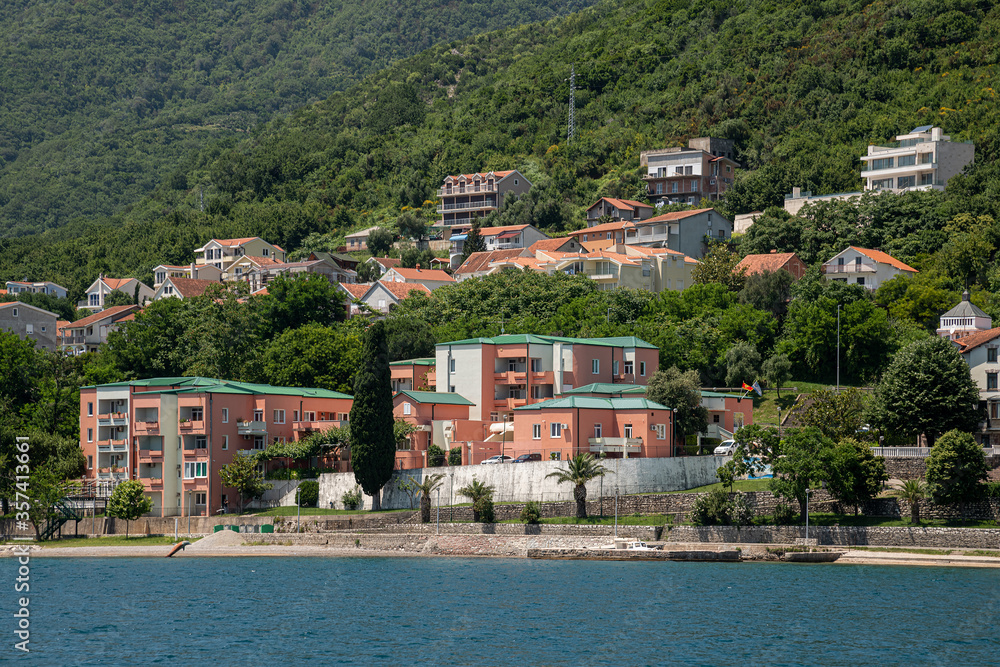 View of the typical town in Kotor Bay, Montenegro
