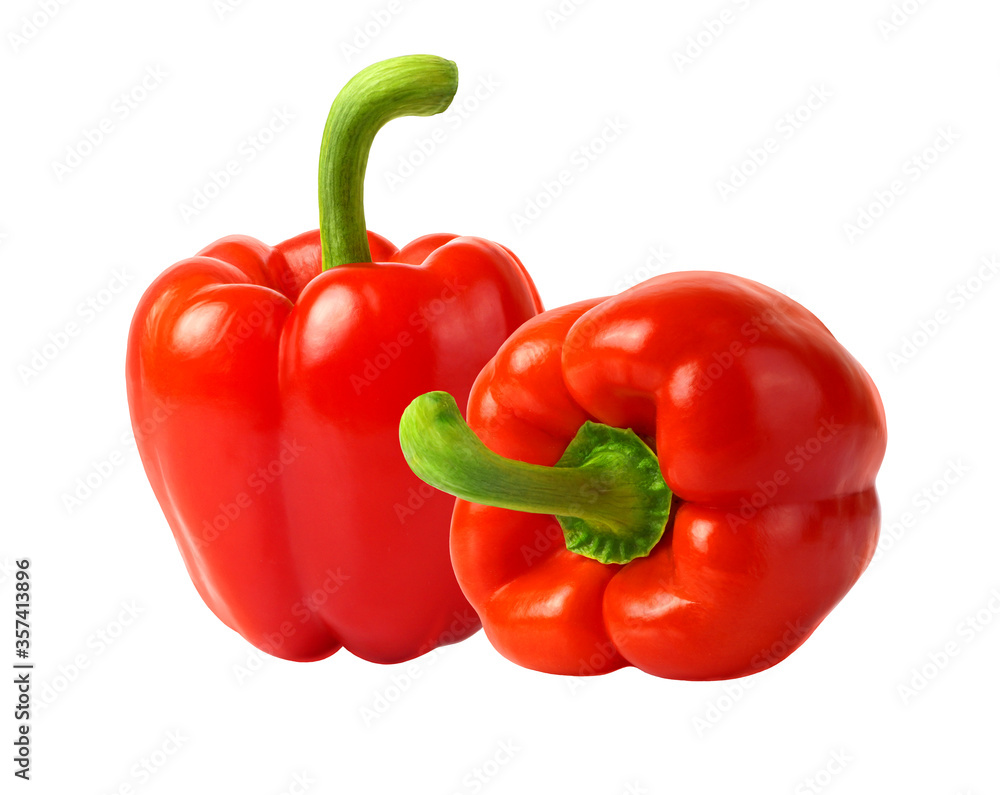 Perfect red peppers isolated on white. Ready for clipping path.