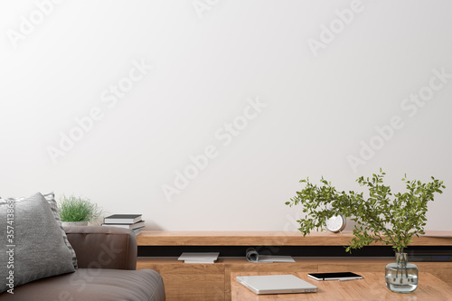 Blank white wall mock up in the living room. 3d rendering