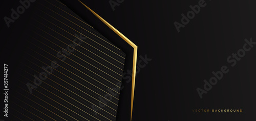 Abstract template black triangle background with striped lines golden with copy space for text.