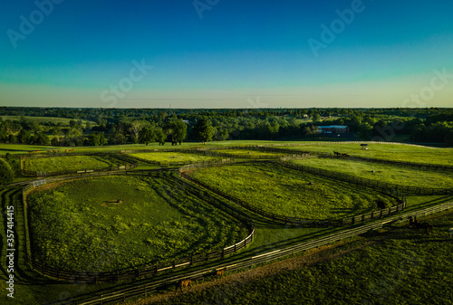 Paddocks of a horse farm in rural Kentucky