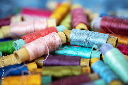 coils with natural silk threads close up