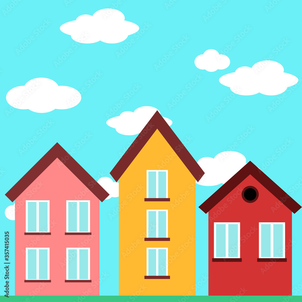 Colorful flat houses background isolated vector illustration. Apartment house set. Cartoon street concept banner.