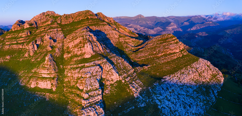 Landscape at sunset in the Miera Valley, in the autonomous community of Cantabria, Spain, Europe