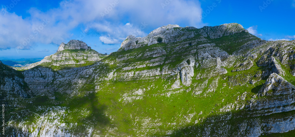Spring landscape of mountains, in the Valle del Miera, Cantabria, Spain, Europe
