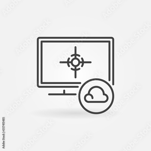 Cloud Gaming on Computer vector concept icon or symbol in thin line style