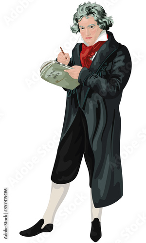 Full body vector portrait of German composer and pianist Ludwig van Beethoven