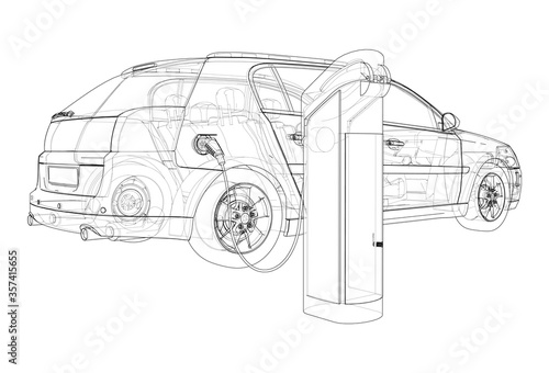 Electric Vehicle Charging Station Sketch. Vector